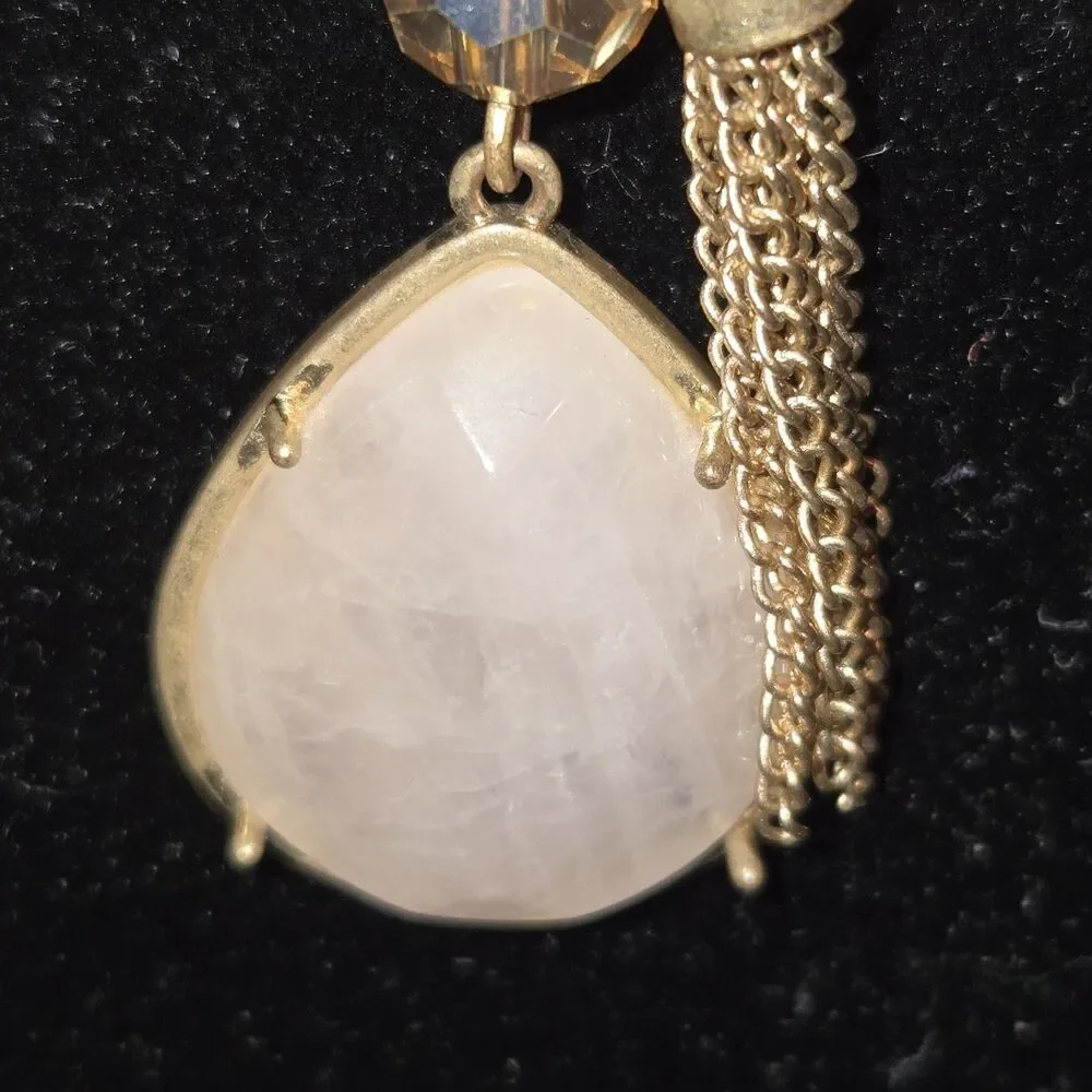 Rose Quartz & Gold Tone‎ Charms Pendant On A Multi Beaded Necklace Unmarked 34